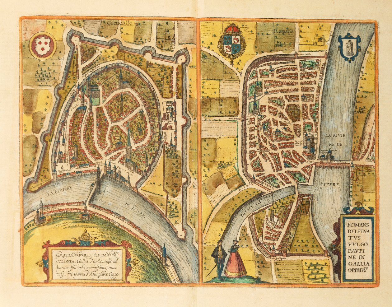 Mappa di Grenoble e Le Mans dal Civitates Orbis Terrarum di Georg Braun da Georg Braun and Hogenberg Franz