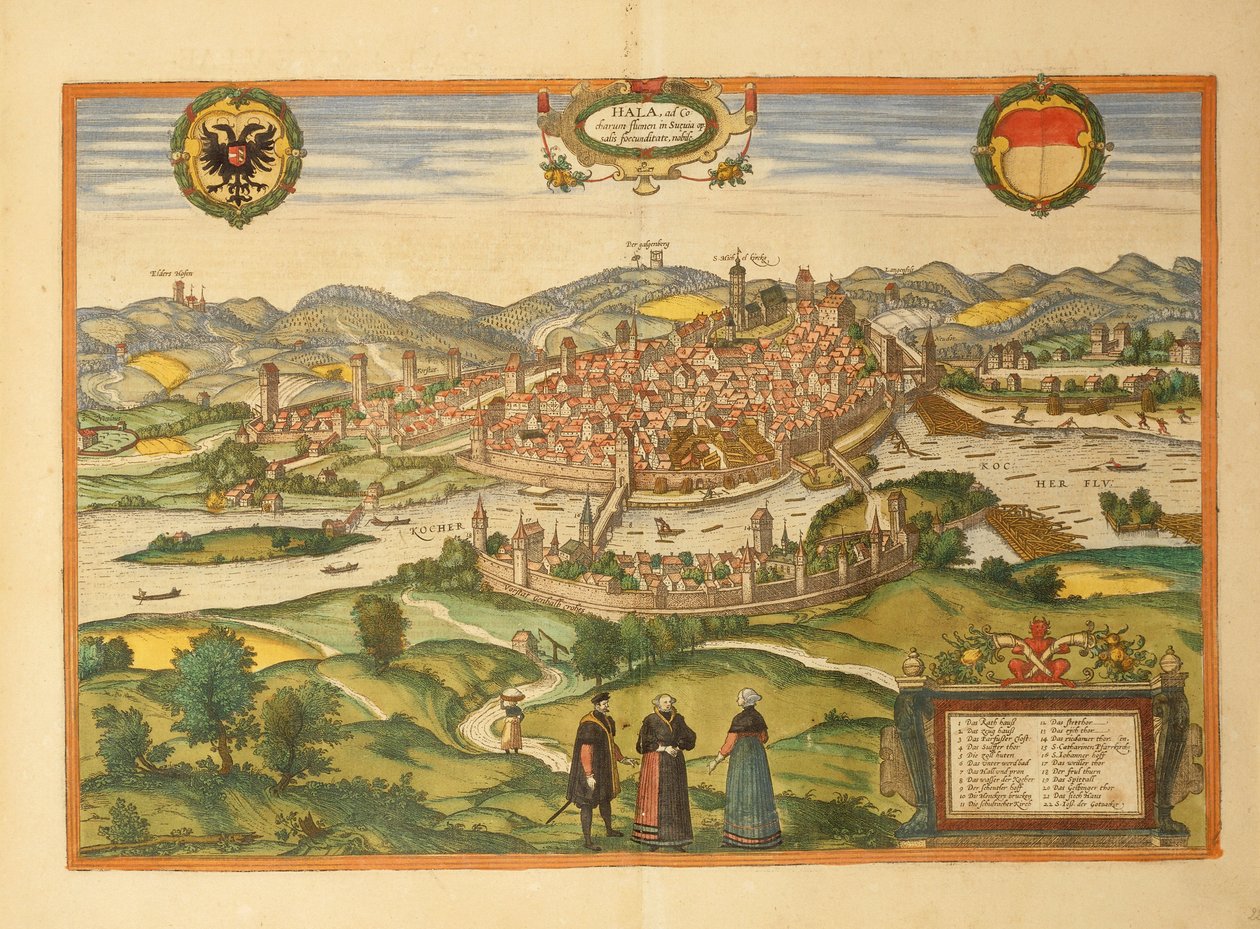 Mappa di Halle an der Saale dal Civitates Orbis Terrarum di Georg Braun da Georg Braun and Hogenberg Franz