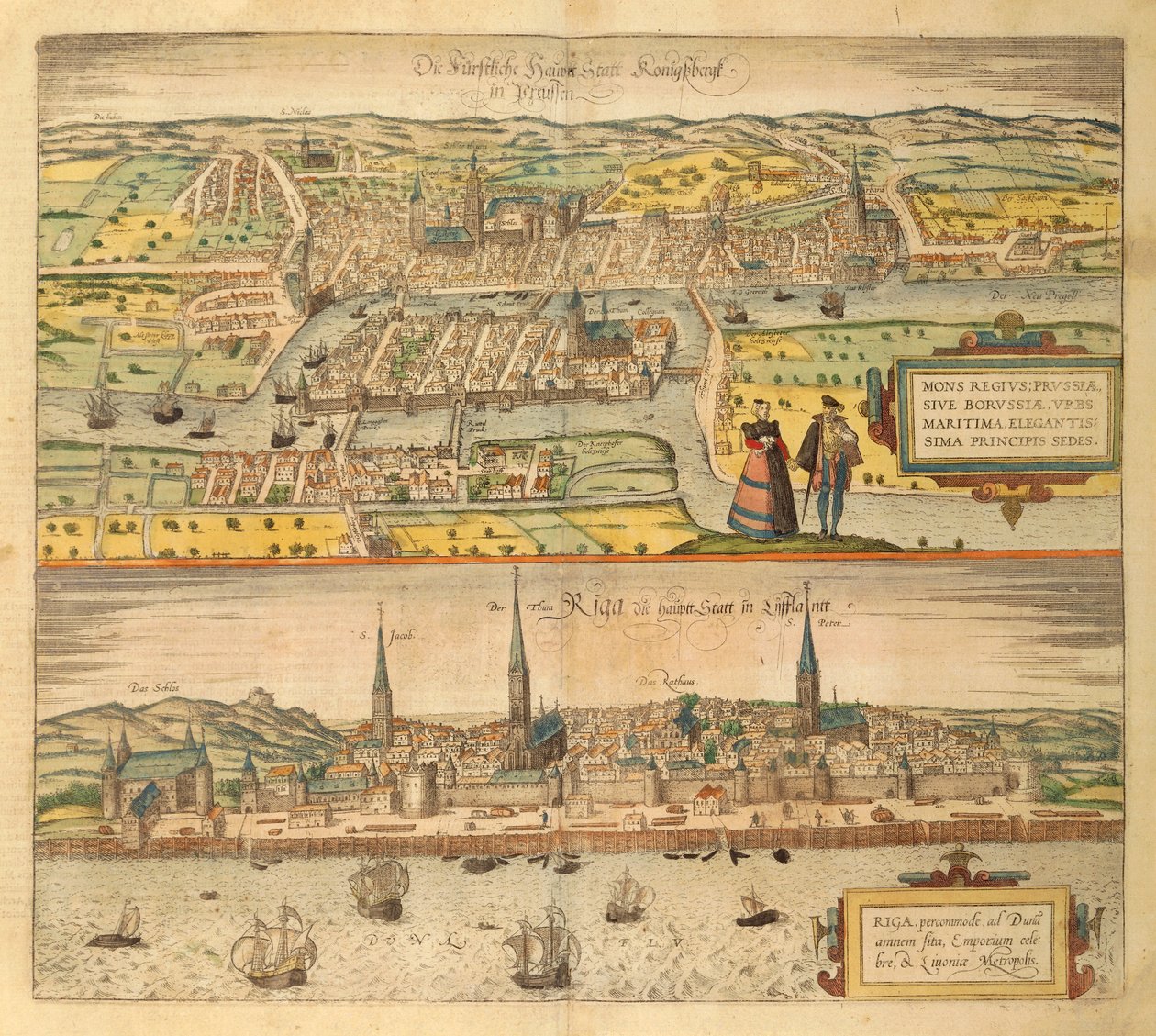 Mappa di Konigsberg e Riga da Civitates Orbis Terrarum da Georg Braun and Hogenberg Franz