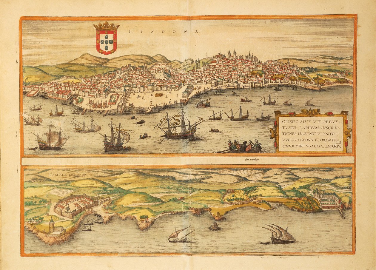 Mappa di Lisbona e Cascais da Civitates Orbis Terrarum di Georg Braun da Georg Braun and Hogenberg Franz