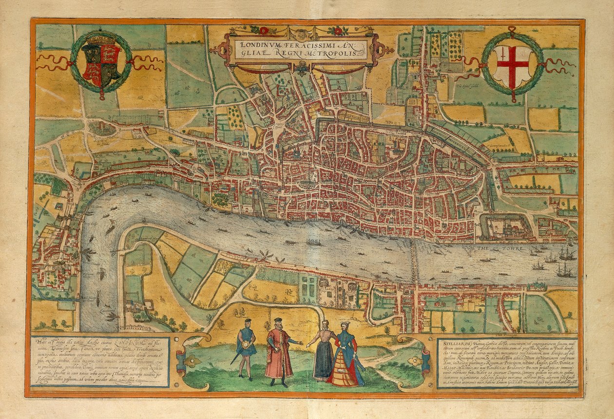 Mappa di Londra da Civitates Orbis Terrarum da Georg Braun and Hogenberg Franz
