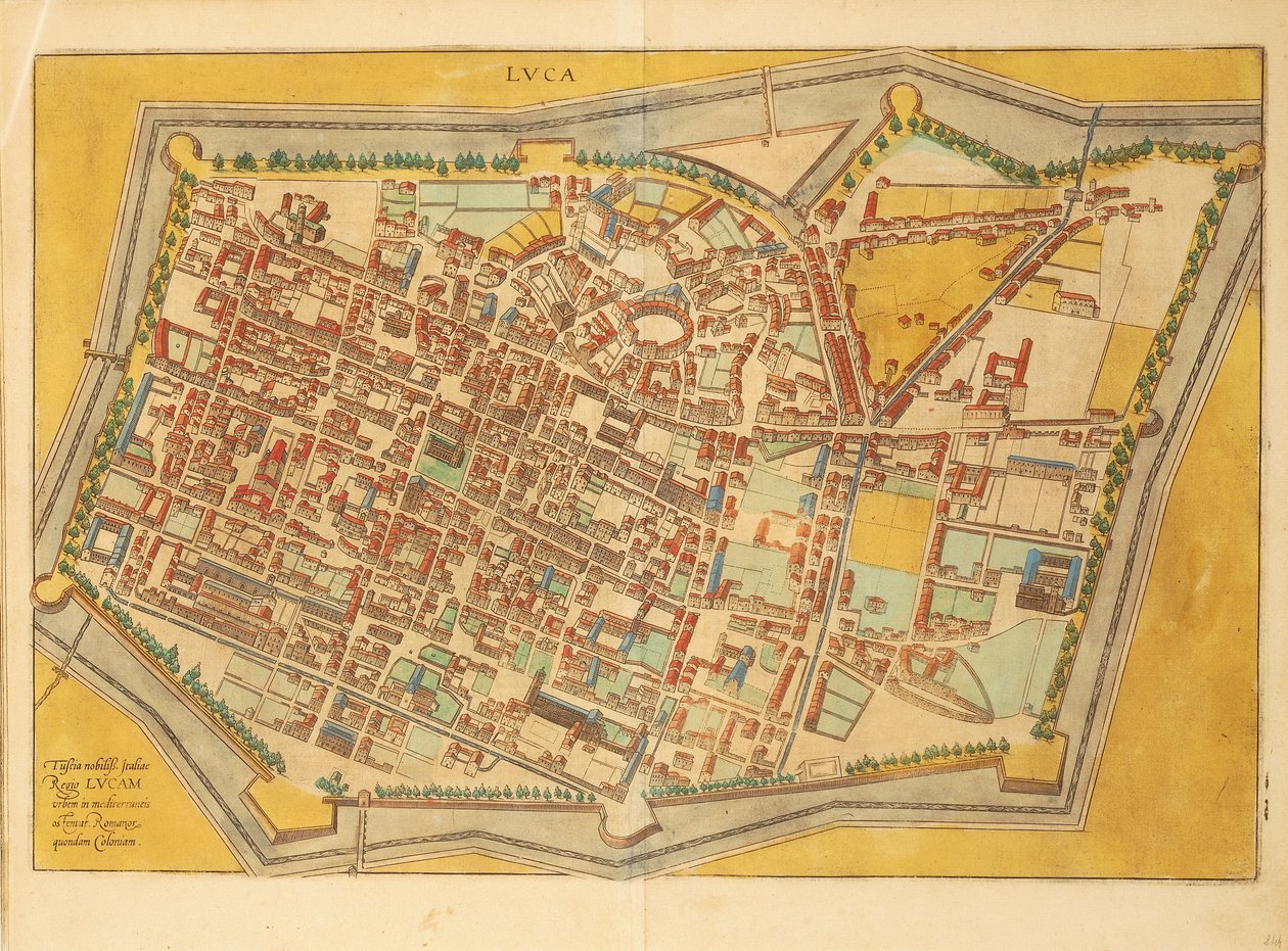 Mappa di Lucca da Civitates Orbis Terrarum da Georg Braun and Hogenberg Franz