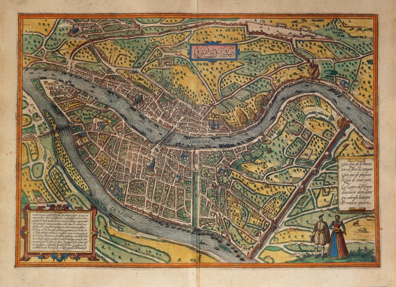 Mappa di Lione, Francia, da Civitates Orbis Terrarum da Georg Braun and Hogenberg Franz