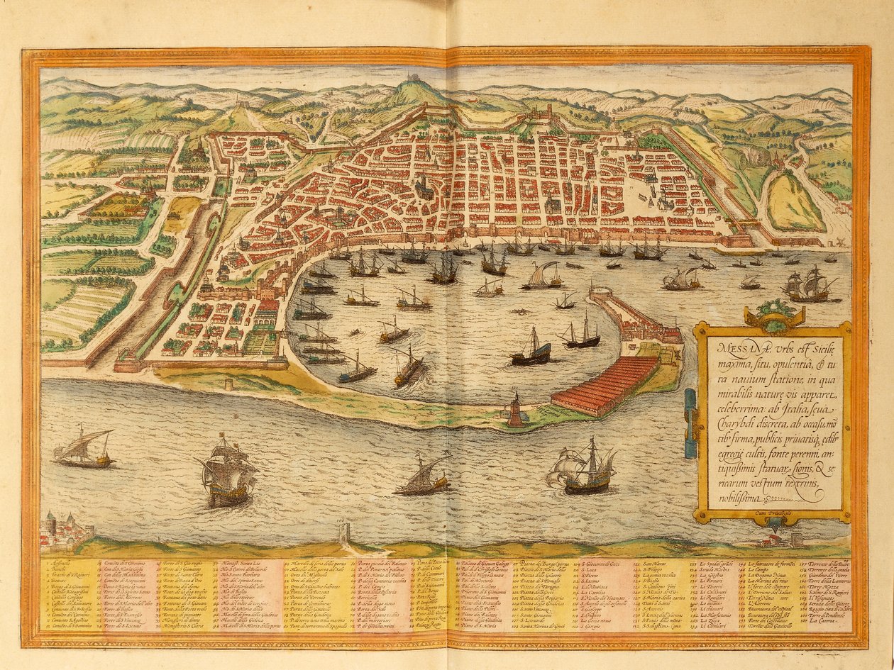 Mappa di Messina dal Civitates Orbis Terrarum di Georg Braun da Georg Braun and Hogenberg Franz