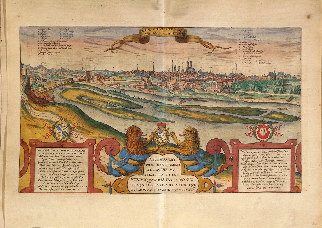 Mappa di Monaco, Germania, da Civitates Orbis Terrarum di Georg Braun da Georg Braun and Hogenberg Franz
