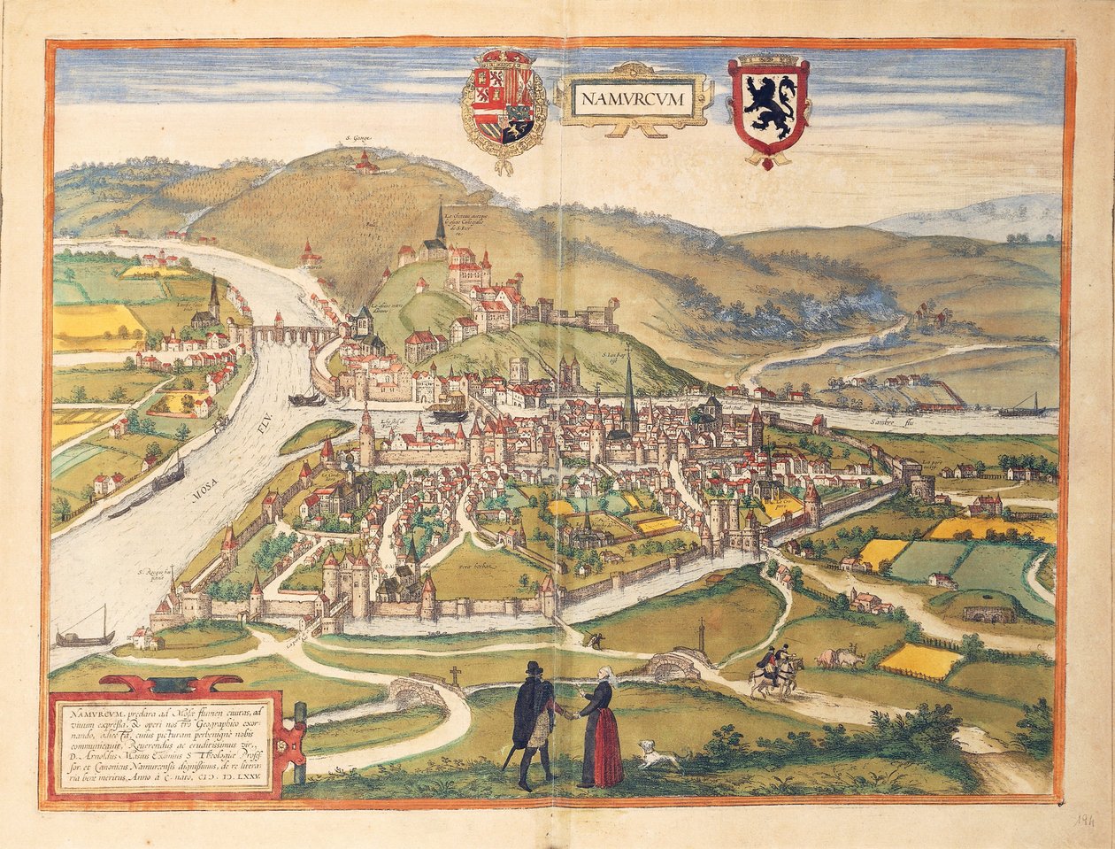 Mappa di Namur dal Civitates Orbis Terrarum di Georg Braun da Georg Braun and Hogenberg Franz