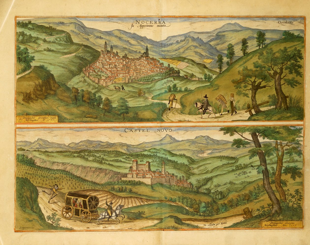 Mappa di Nocera e Castelnuovo da Civitates Orbis Terrarum di Georg Braun da Georg Braun and Hogenberg Franz