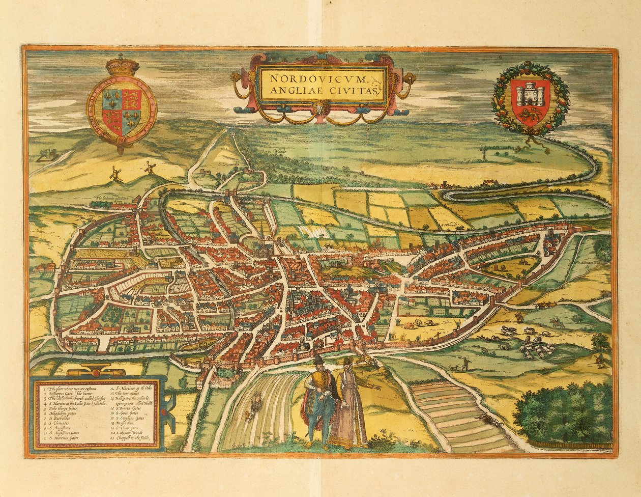 Mappa di Norwich da Civitates Orbis Terrarum di Georg Braun da Georg Braun and Hogenberg Franz