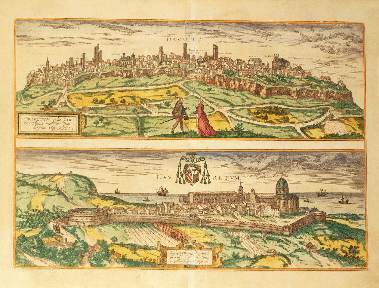 Mappa di Orvieto e Loreto, regioni Umbria e Marche dal Civitates Orbis Terrarum di Georg Braun da Georg Braun and Hogenberg Franz