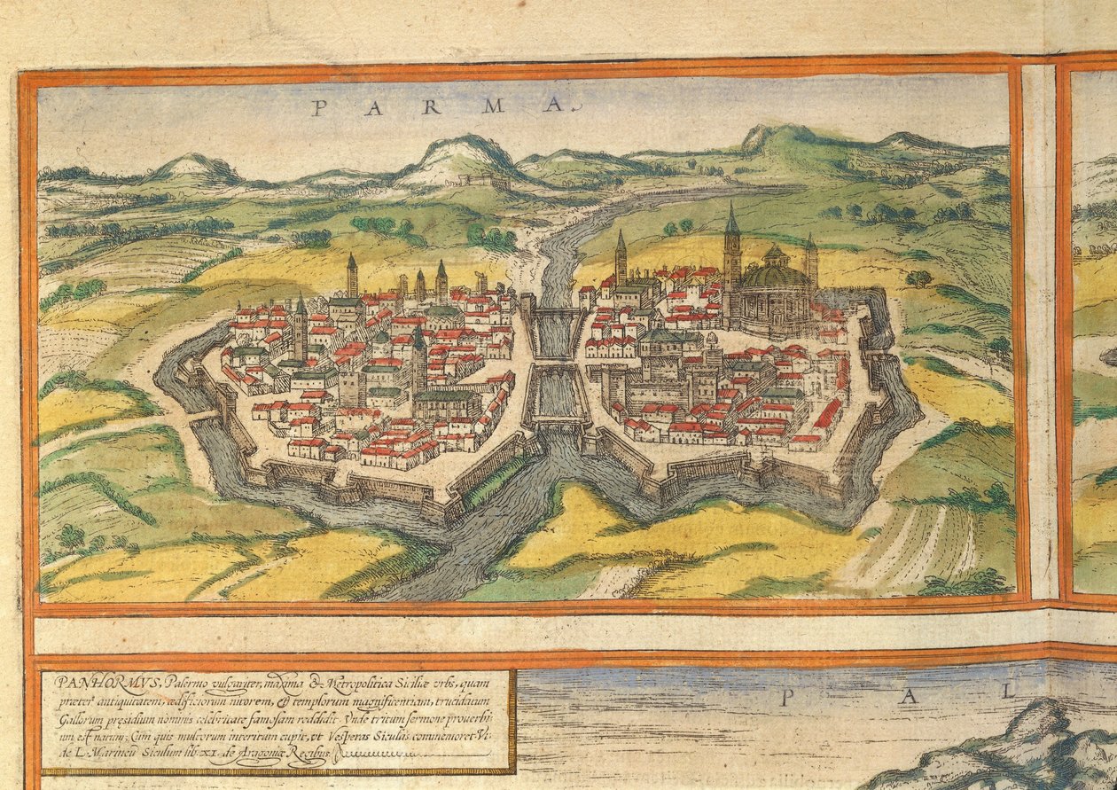 Mappa di Parma da Civitates Orbis Terrarum da Georg Braun and Hogenberg Franz