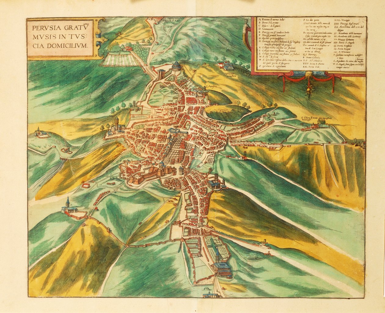 Mappa di Perugia da Civitates Orbis Terrarum di Georg Braun da Georg Braun and Hogenberg Franz
