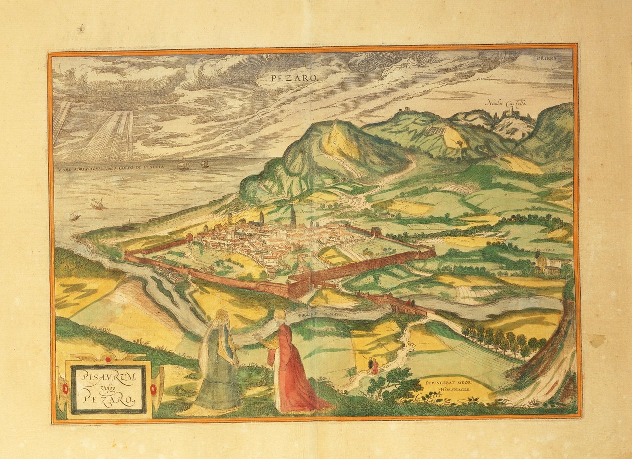 Mappa di Pesaro da Civitates Orbis Terrarum da Georg Braun and Hogenberg Franz
