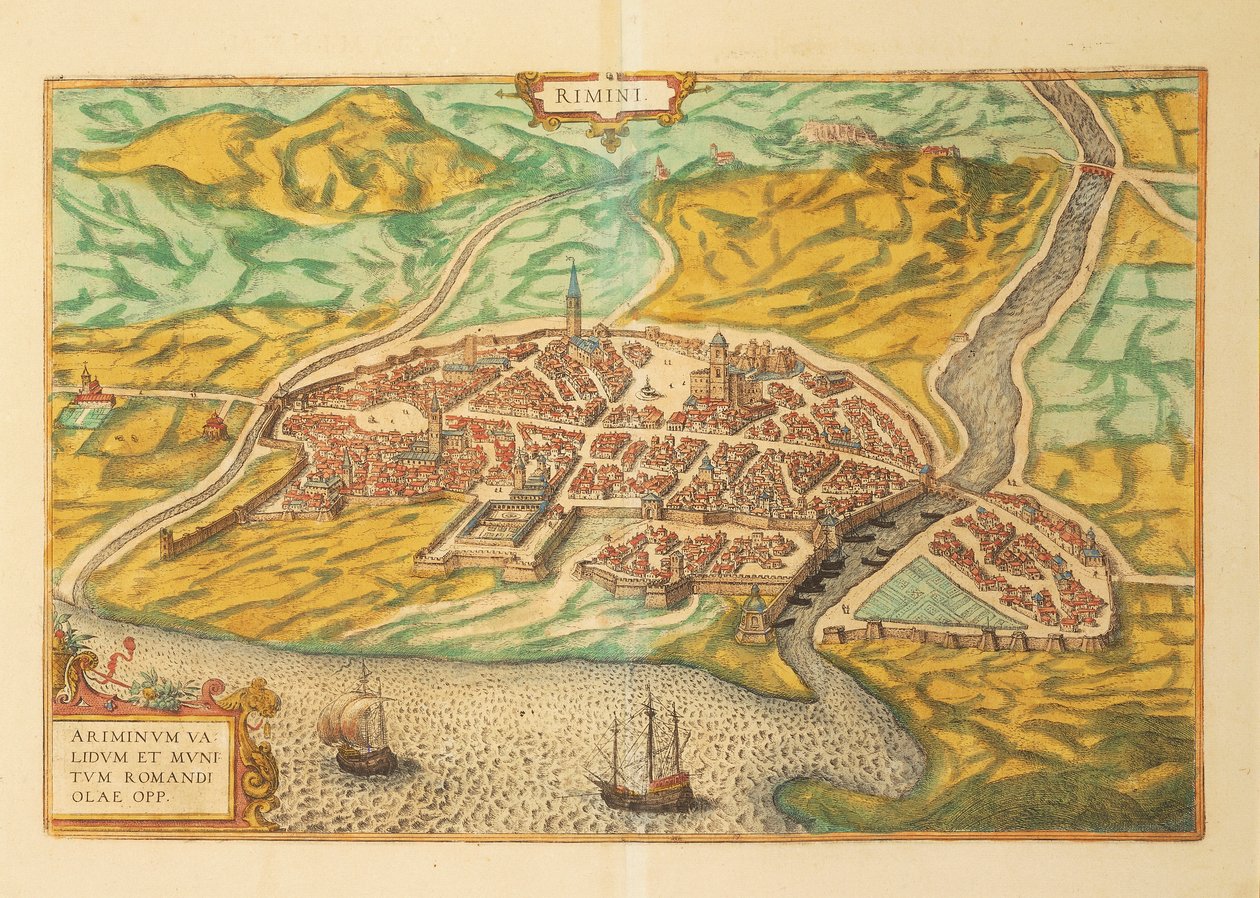 Mappa di Rimini da Civitates Orbis Terrarum da Georg Braun and Hogenberg Franz