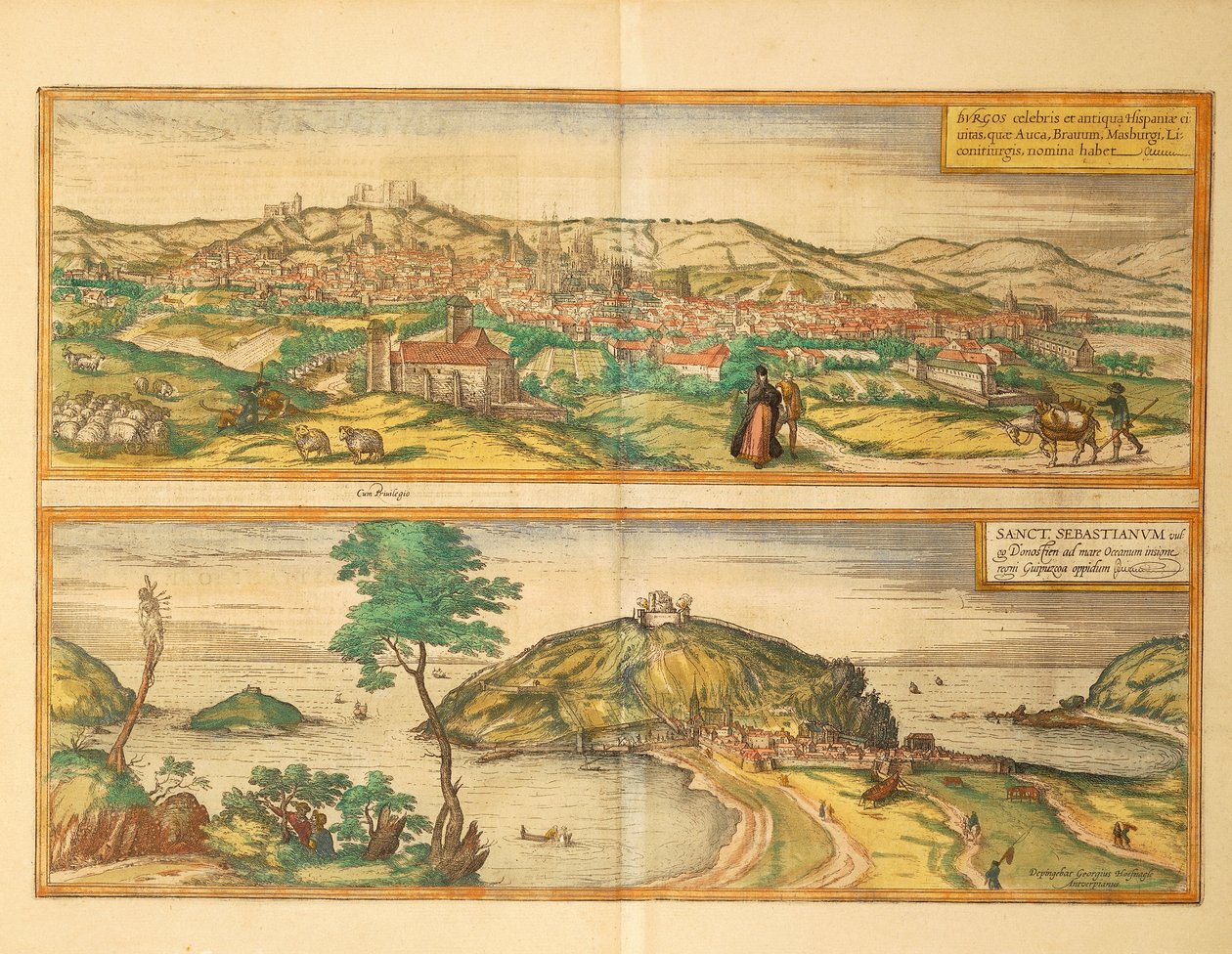 Mappa di San Sebastian e Burgos da Civitates Orbis Terrarum da Georg Braun and Hogenberg Franz