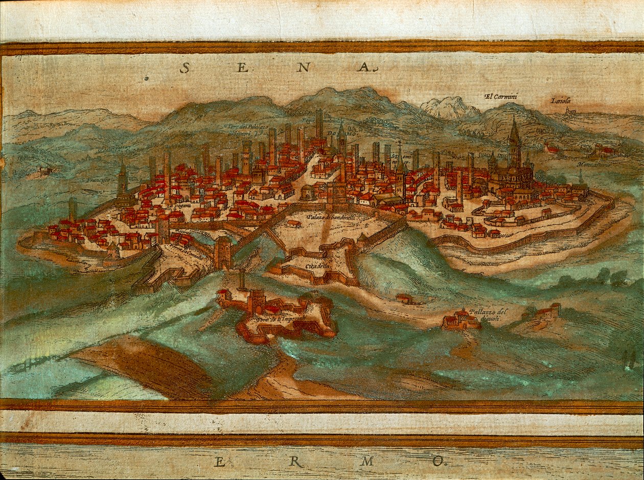 Mappa di Siena da Civitates Orbis Terrarum da Georg Braun and Hogenberg Franz