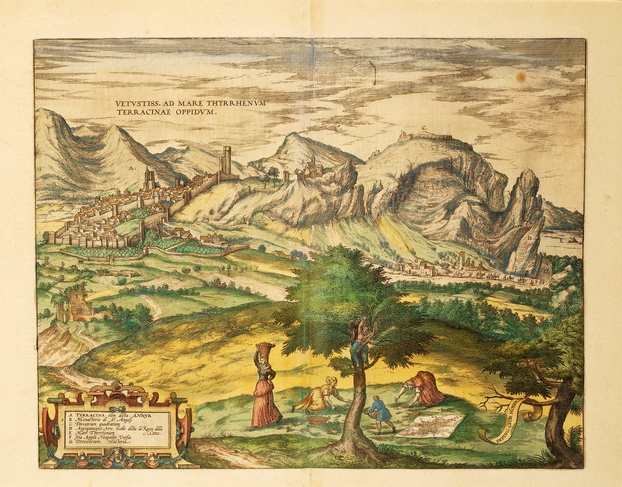 Mappa di Terracina, regione Lazio dal Civitates Orbis Terrarum di Georg Braun da Georg Braun and Hogenberg Franz