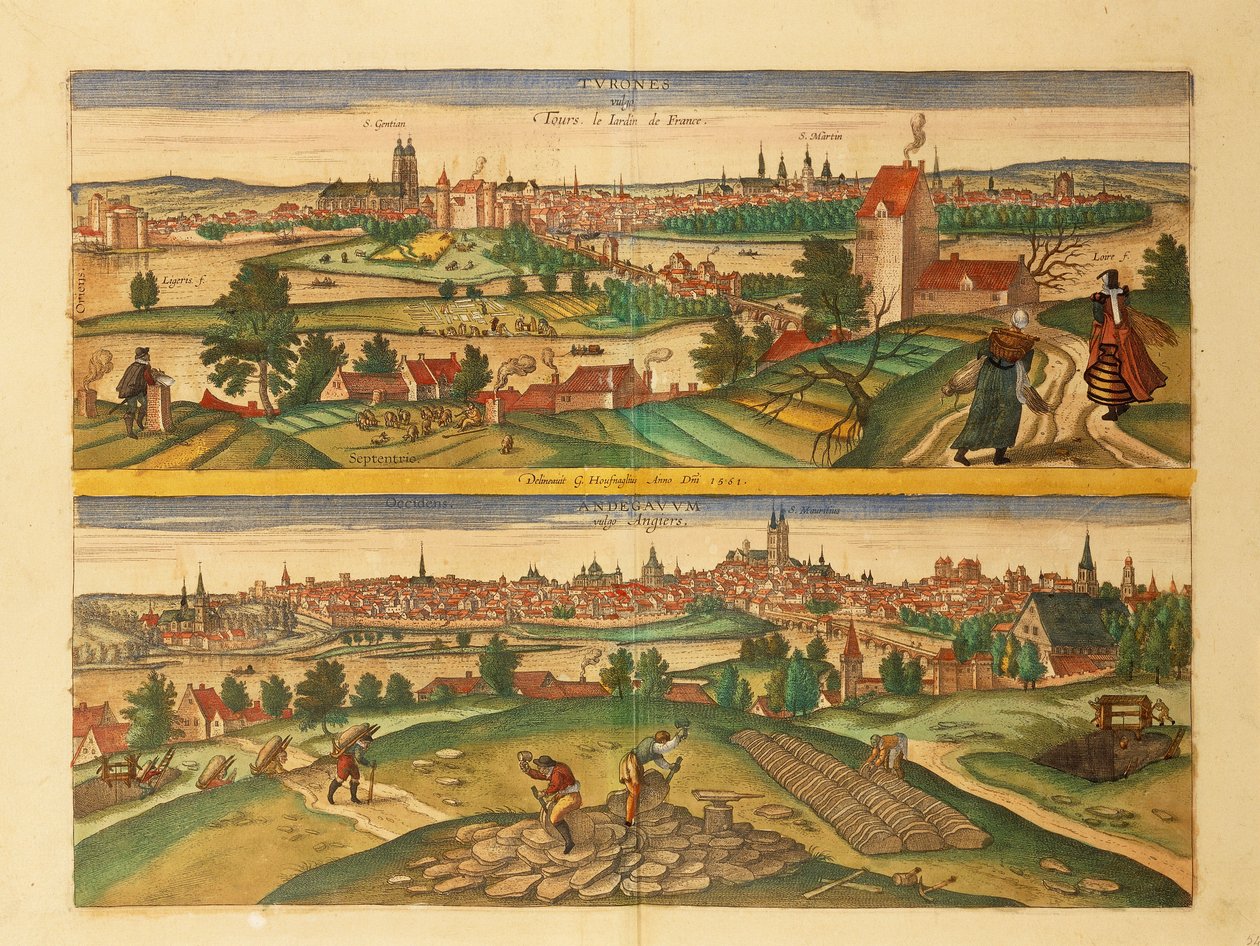 Mappa di Tours e Angers da Civitates Orbis Terrarum da Georg Braun and Hogenberg Franz