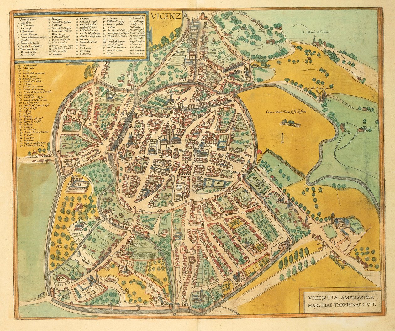 Mappa di Vicenza da Civitates Orbis Terrarum di Georg Braun da Georg Braun and Hogenberg Franz