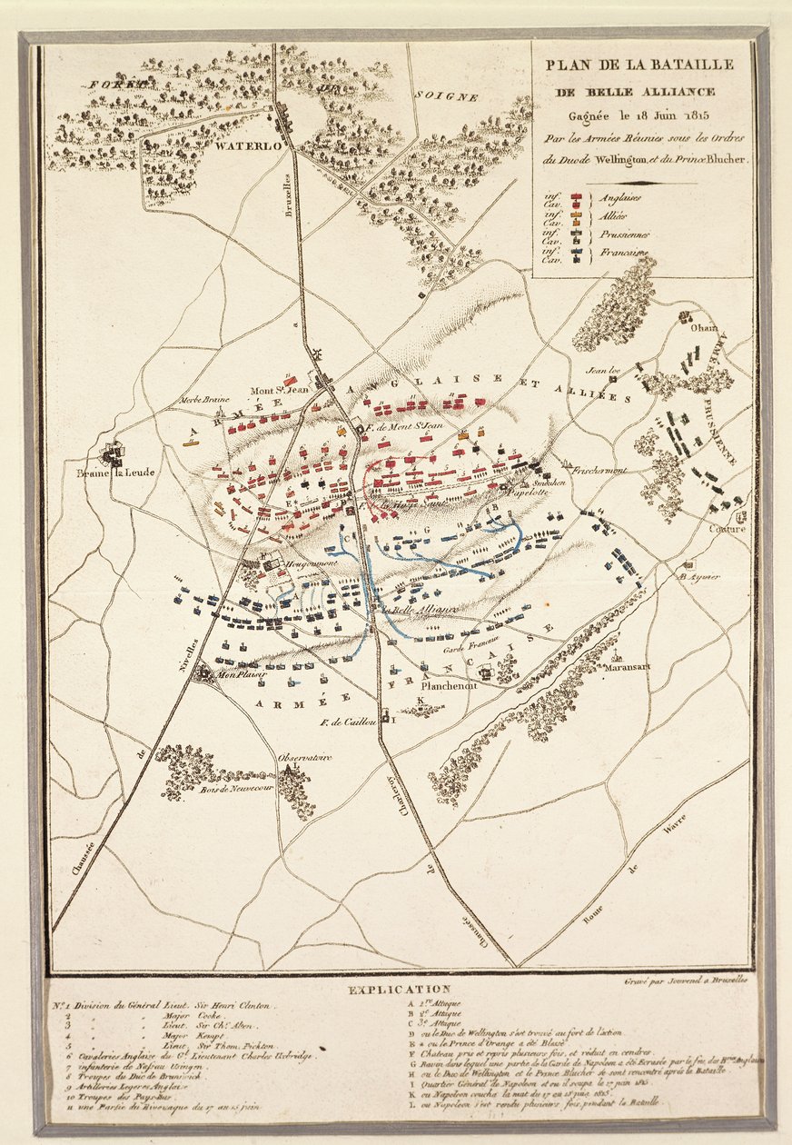 Mappa della Battaglia di Waterloo da Georg Braun and Hogenberg Franz