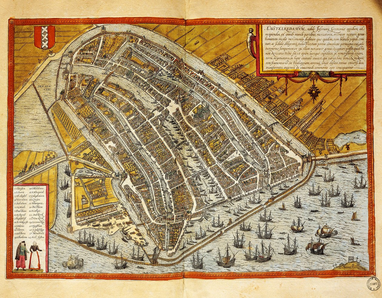 Paesi Bassi, Mappa di Amsterdam da Civitates Orbis Terrarum di Georg Braun (1541-1622) e Franz Hogenberg (1535-1590), incisione da Georg Braun and Hogenberg Franz