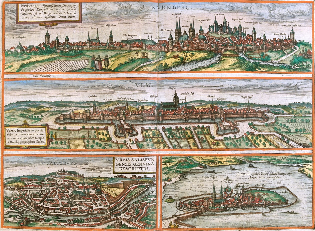 Norimberga, Ulm, Salisburgo, Lindau, Germania, Austria da Georg and Hogenberg Franz (1535 90) Braun