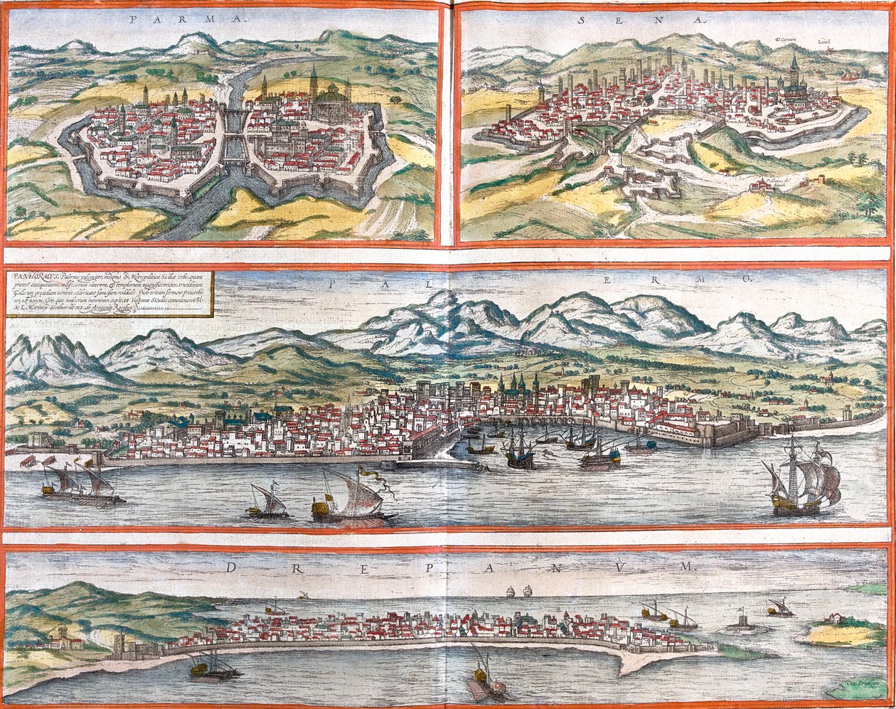 Parma, Siena, Palermo, Trapani, Italy da Georg and Hogenberg Franz (1535 90) Braun