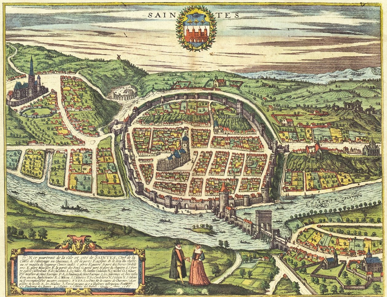 Saintes, Francia da Georg and Hogenberg Franz (1535 90) Braun