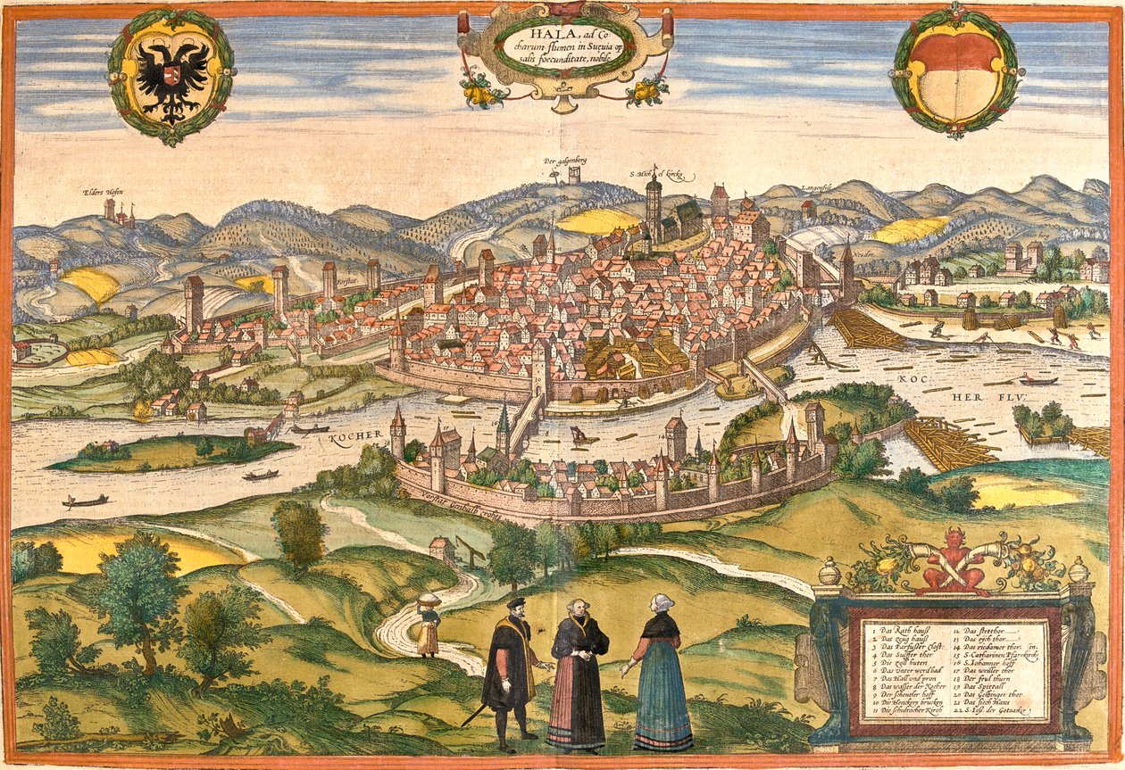 Schwäbisch Hall , Germania da Georg and Hogenberg Franz (1535 90) Braun