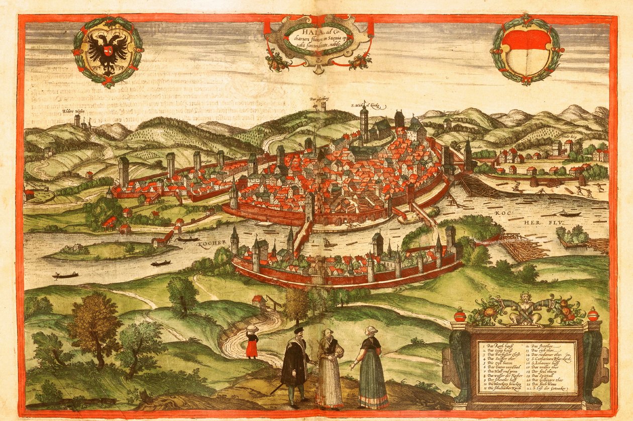 Swabischhall, Svevia, Germania da Georg and Hogenberg Franz (1535 90) Braun