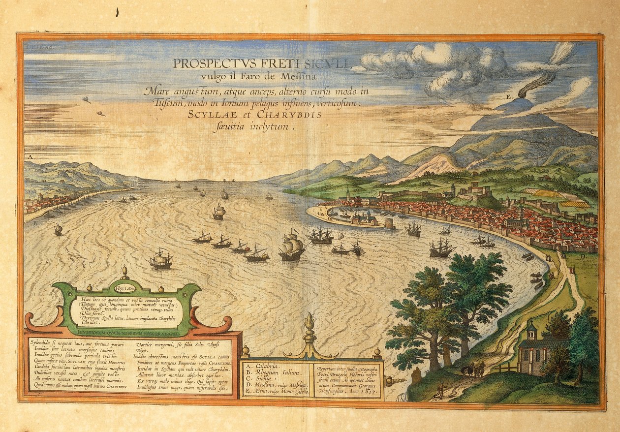 Lo Stretto di Messina dal Civitates Orbis Terrarum di Georg Braun da Georg Braun and Hogenberg Franz