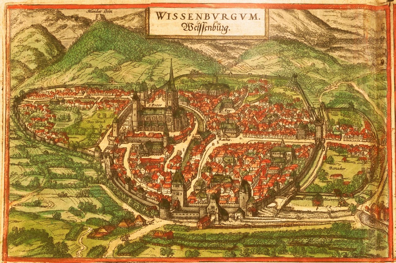 Wissembourg, Castello Bianco, Alsazia da Georg and Hogenberg Franz (1535 90) Braun