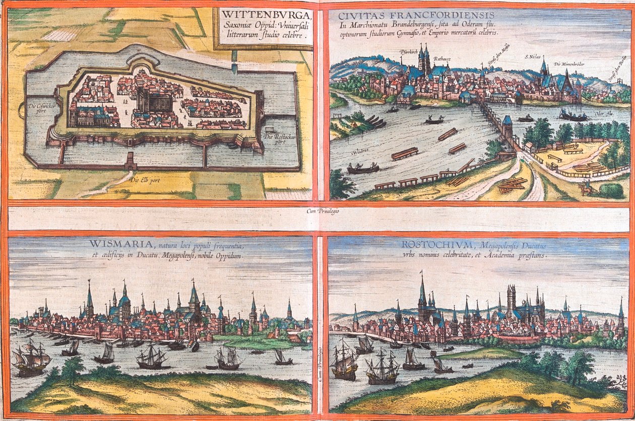 Wittenberg, Francoforte, Wismar, Rostock, Germania da Georg and Hogenberg Franz (1535 90) Braun