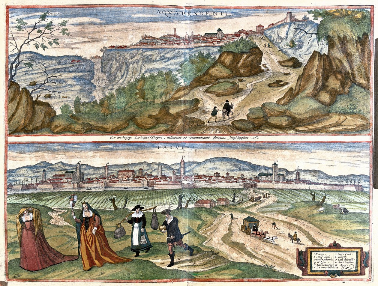 Acquapendente e Treviso, Italia (incisione) da Georg Braun and Hogenberg Franz