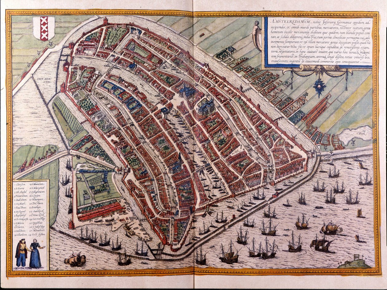 Mappa di Amsterdam. Atlante di Braun e Hogenberg. Amsterdam 1588 da Georg Braun and Hogenberg Franz
