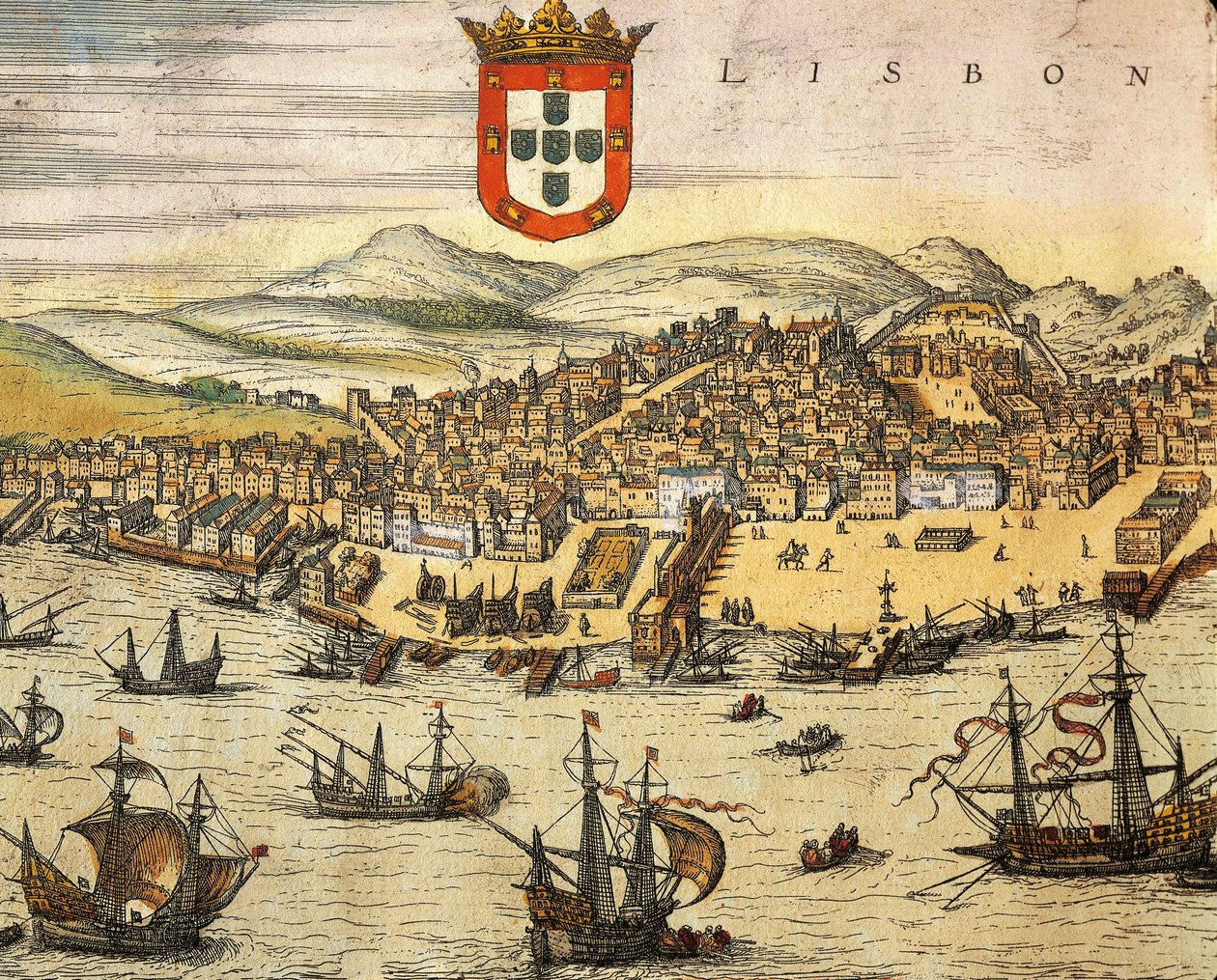 Mappa della città di Lisbona, da Civitates Orbis Terrarum di Georg Braun e Franz Hogenberg, incisione da Georg Braun and Hogenberg Franz