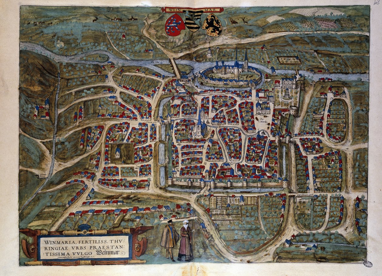 Mappa della città tedesca di Weimar. Incisione dall