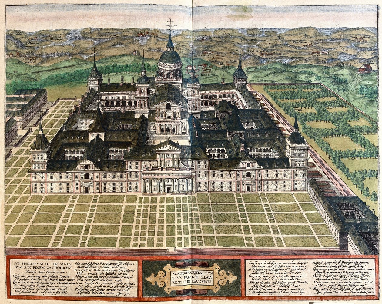Monastero (Palazzo del Re Filippo II), Spagna (incisione) da Georg Braun and Hogenberg Franz
