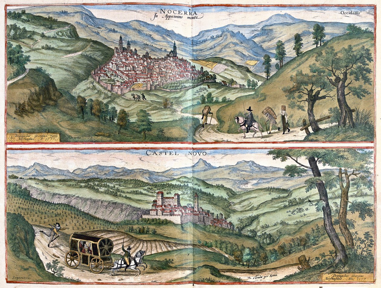 Nocera Umbra (Provincia di Perugia) e Castelnuovo di Porto (regione di Roma), Italia da Georg Braun and Hogenberg Franz