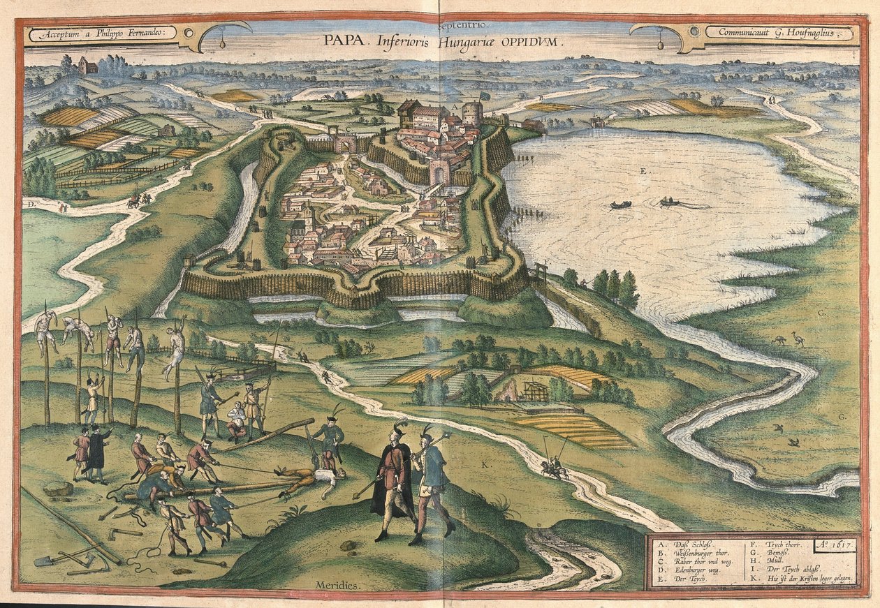 Papa, Ungheria (incisione) da Georg Braun and Hogenberg Franz