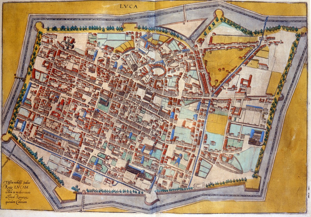 Piano di Lucca nel 1585. Atlante di Braun & Hogenberg da Georg Braun and Hogenberg Franz