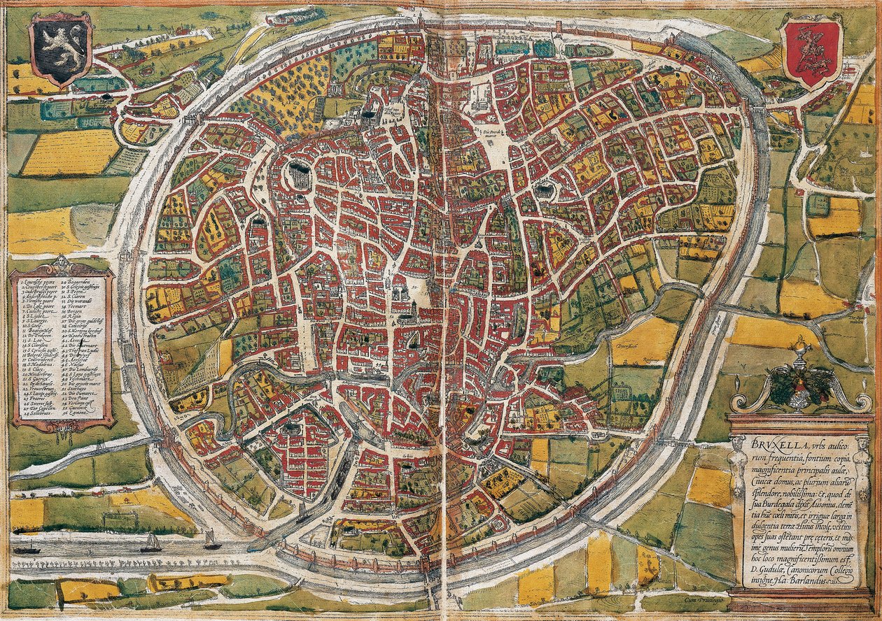 Piano della città di Bruxelles da Georg Braun and Hogenberg Franz