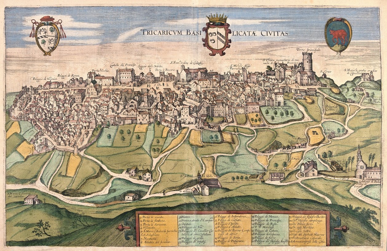 Tricario, regione Basilicata, Italia (incisione) da Georg Braun and Hogenberg Franz