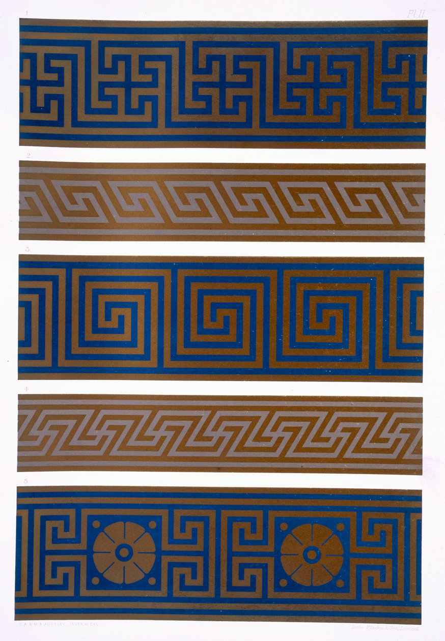 Ornamento greco: Bande o bordi in scuro su chiaro e chiaro su scuro, tavola II da 