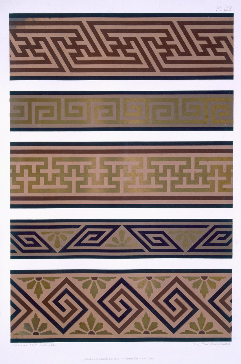 Ornamento giapponese: Bande o bordi in oro su sfondi scuri, tavola LXX da 