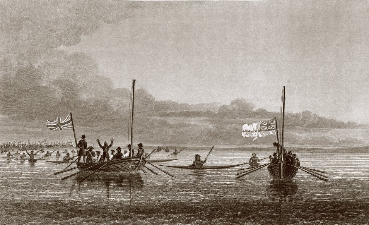 Eskimaux che si avvicinano alle barche nella Shoalwater Bay, 7 luglio 1826, da 