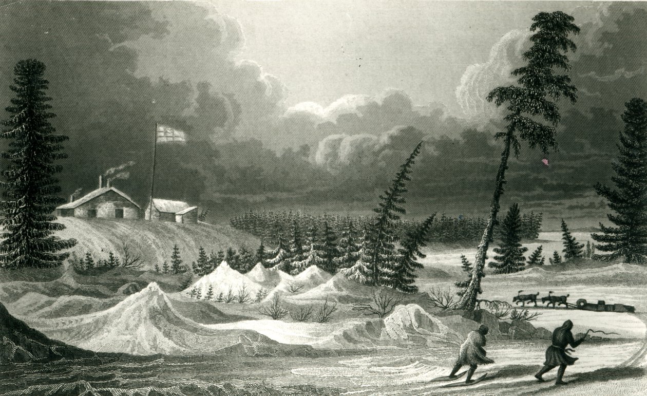 Veduta invernale di Fort Franklin, inciso da Edward Francis Finden (1791-1857) maggio 1828 da George Back