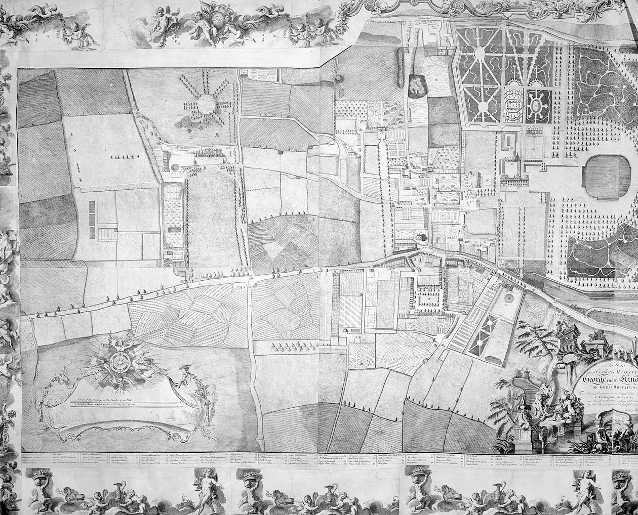 Dettaglio (lato sinistro) del piano di Kensington Palace di Joshua Rhodes da George Bickham