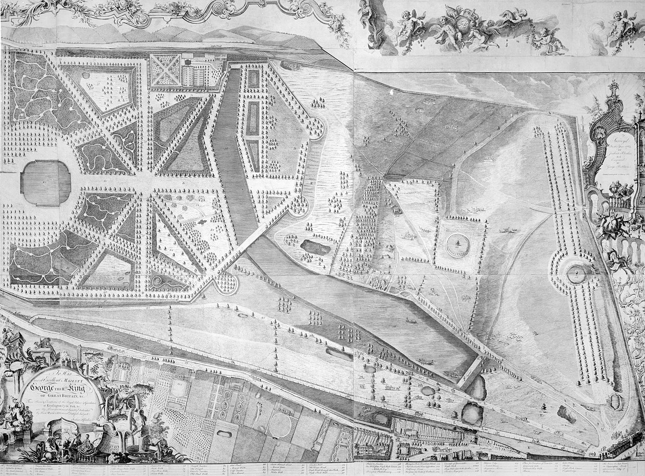 Dettaglio (lato destro) del piano di Kensington Palace di Joshua Rhodes da George Bickham