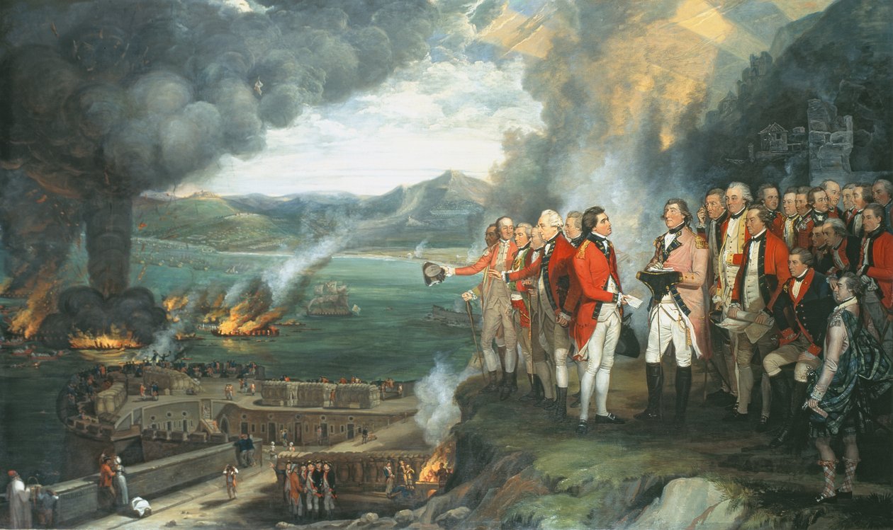 Il generale Eliott e i suoi ufficiali osservano la distruzione delle batterie galleggianti, Gibilterra, 14 settembre 1782 da George Carter