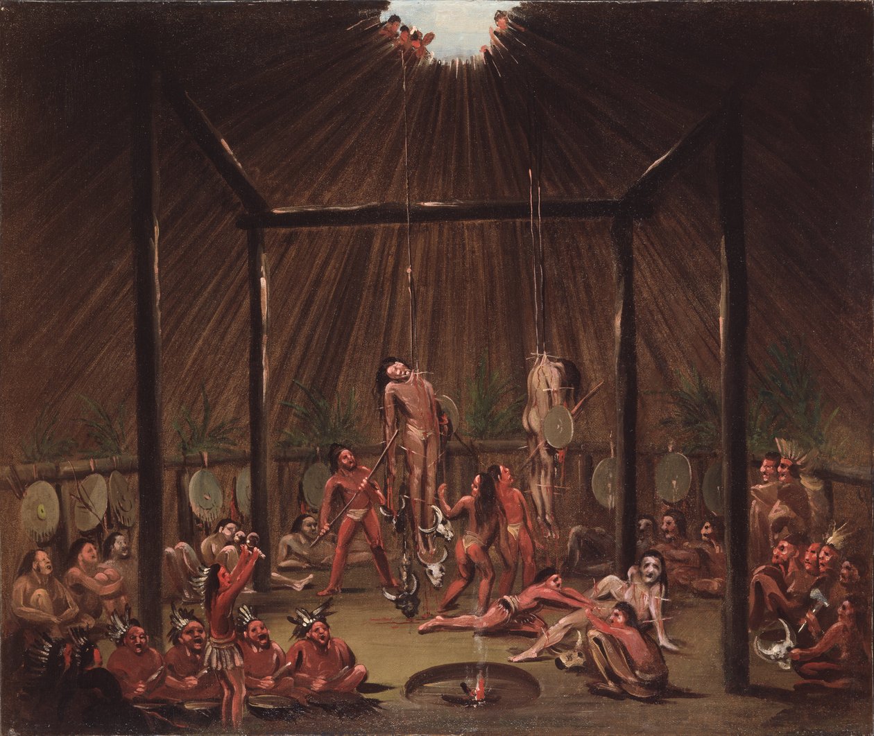 La scena del taglio, cerimonia Mandan O-kee-pa da George Catlin